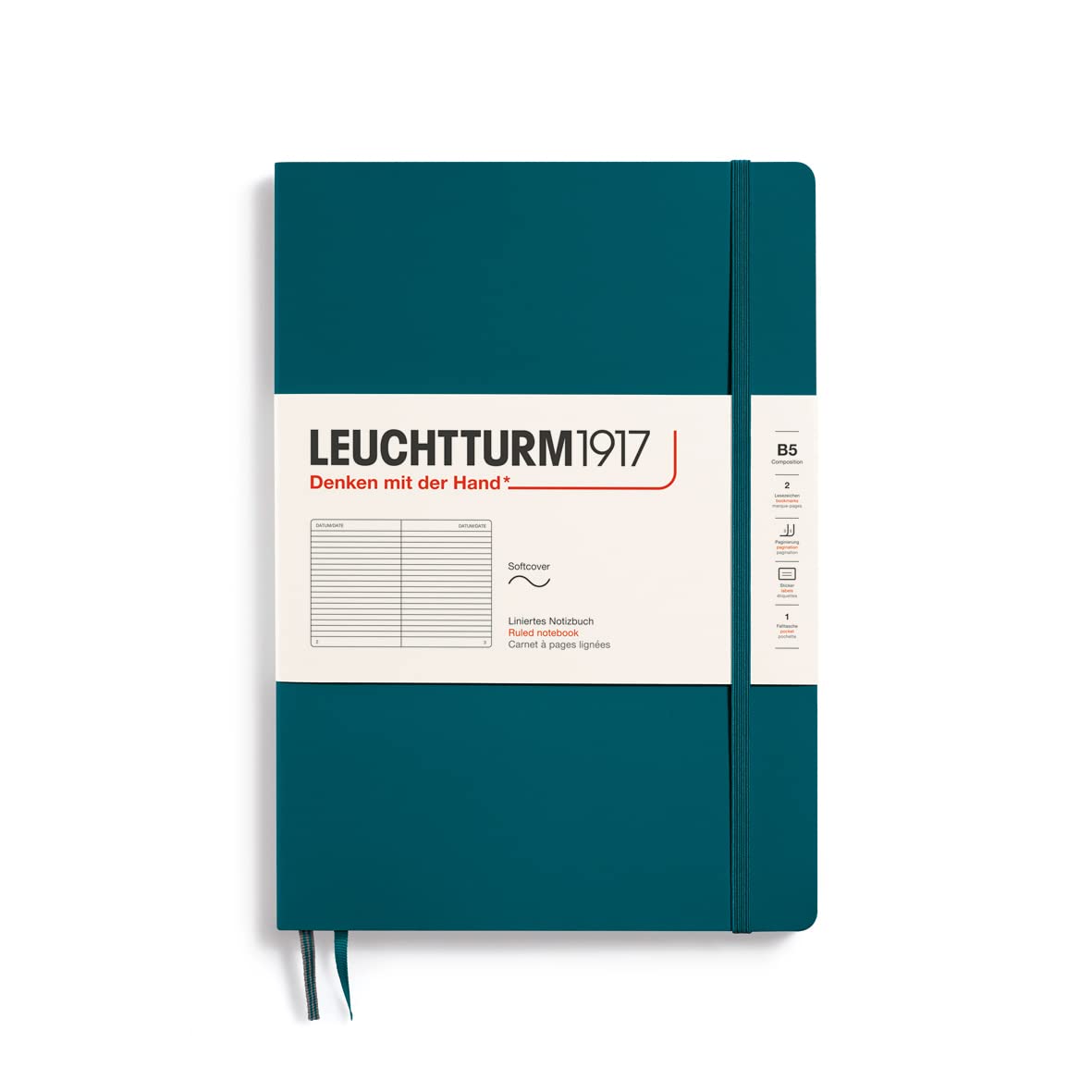 

Leuchtturm Horizontal Soft Pacific Officially Imported Notebook, B5, Ruled, Cover, Green, 359677,