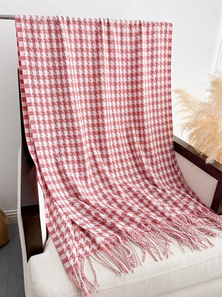 Damen Winter Süß Gestrickter Schal Kopftuch Damen Herren Lässig Preppy Hahnentritt Quaste Schal Mujer Mann Wickeltuch Schal Unisex Neu