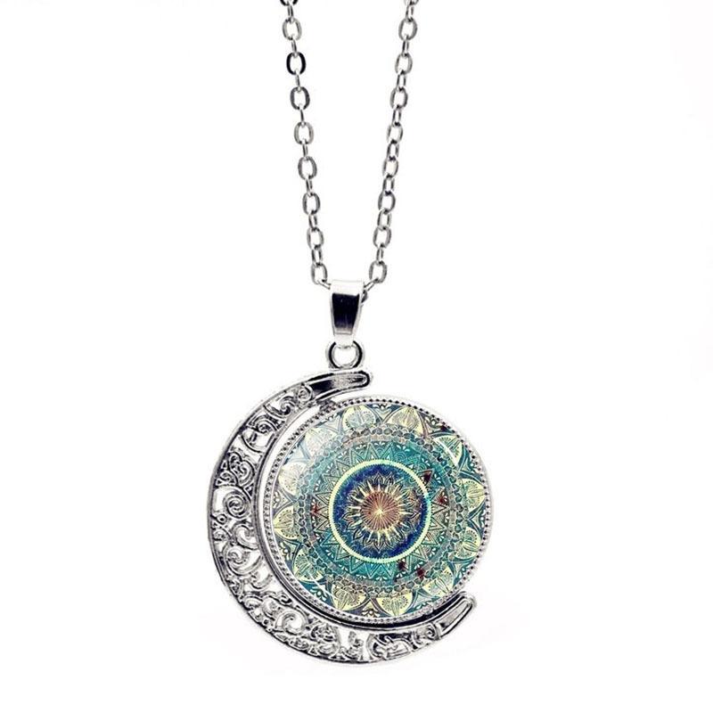 

Mandala Flower Of Life Double Sided Rotating Moon Pendant Necklace Women s Versatile Sweater Chain Accessory
