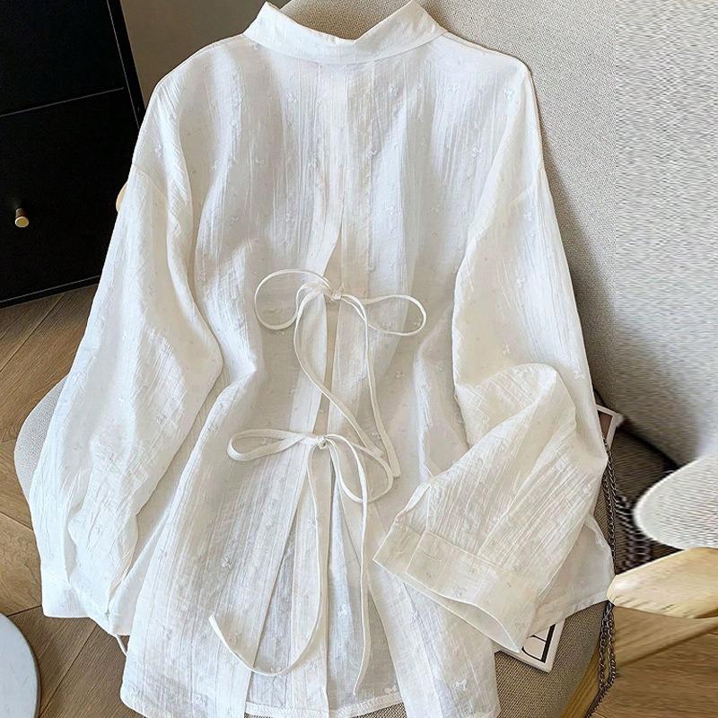 Temperament Solid Color Long Sleeve Shirt 2025 Autumn Loose Fashionable Versatile Top