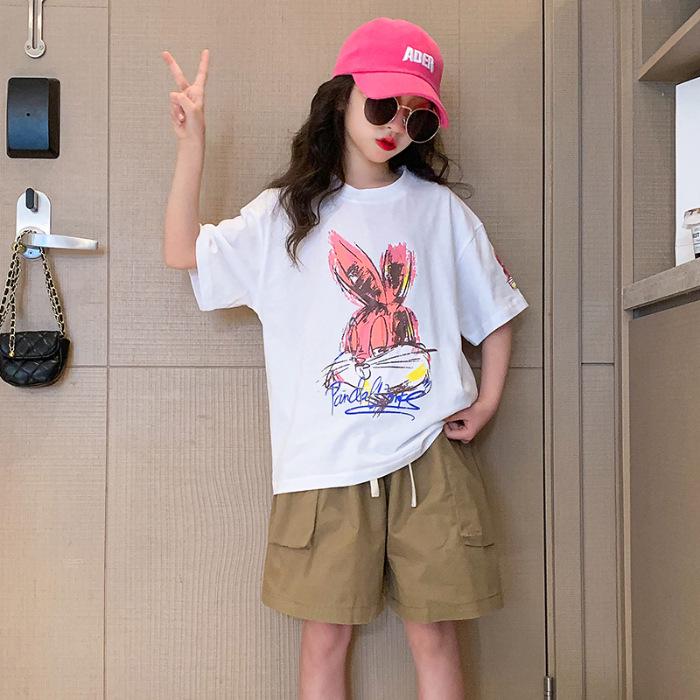 Trendy Summer Girls' Short-Sleeve T-shirt - Medium & Large Sizes
