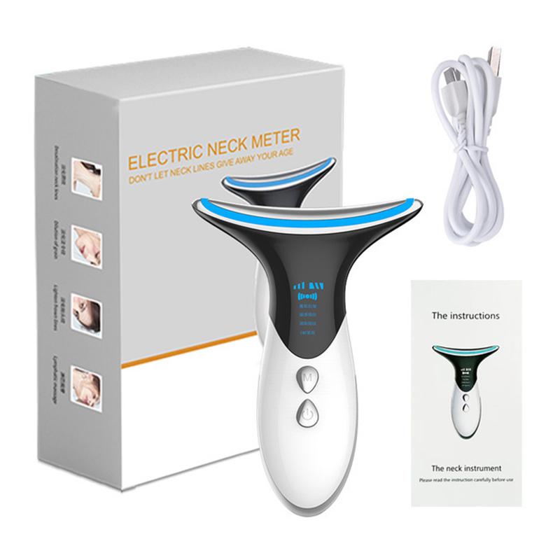 Neck Face Beauty Device EMS 3 Colors LED Photon Therapy Skin Tighten Reduce Double Chin Anti Wrinkle Massager Face Lifting Tool