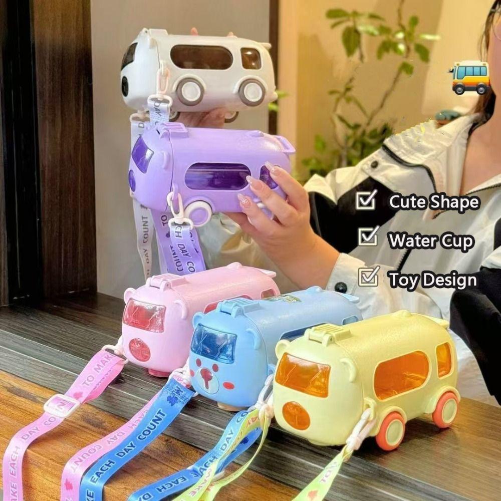 Cartoon Bus Car Water Cup Large Capacity Baby Water Bottle Cute Bounce Straw Kettle  Drinkware