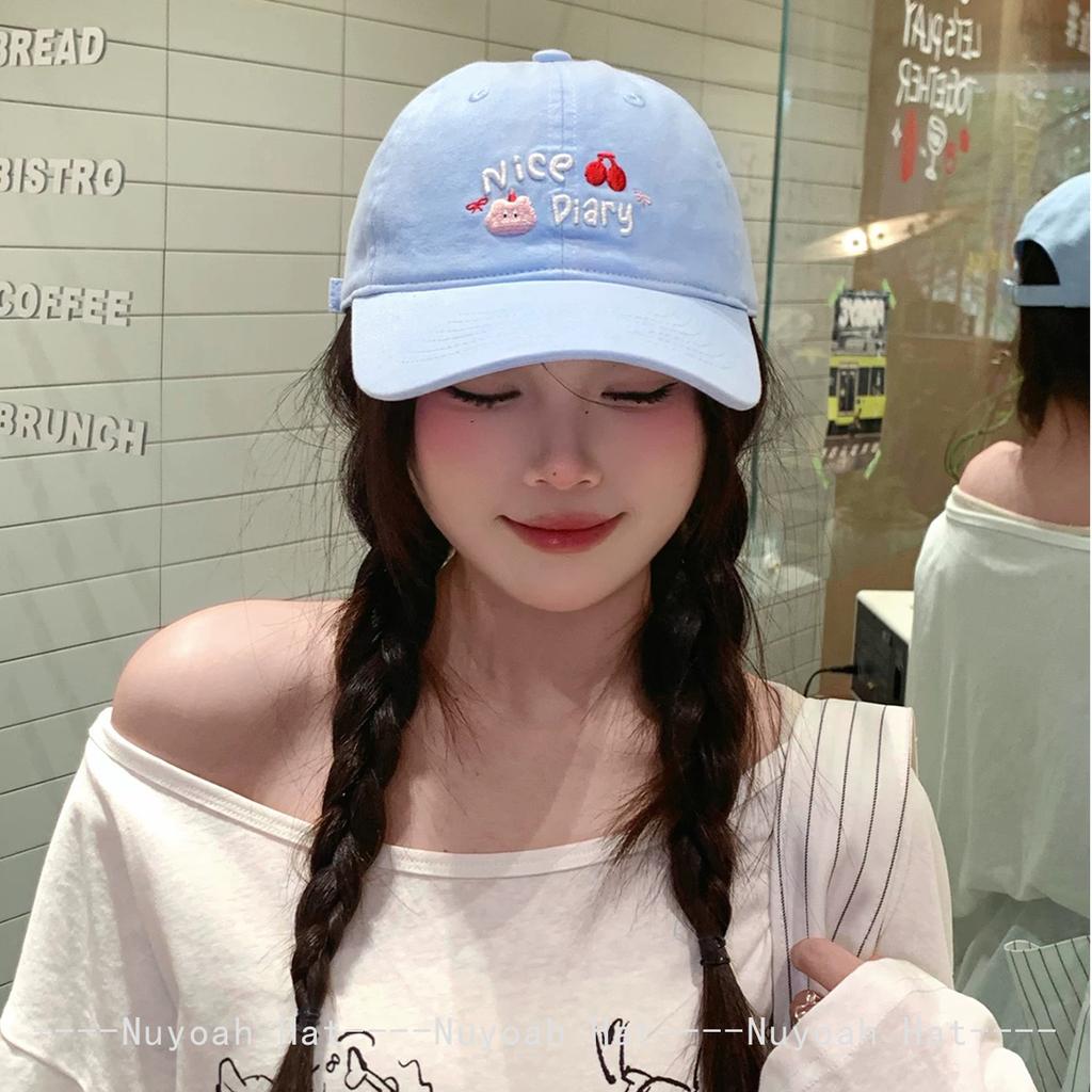New Men Women Korean Kitten Cherry Letters Embroidery Baseball Hats Sunshade Cartoon Versatile Cute Peaked Caps Fashion Casual