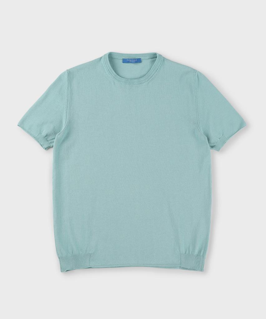PANICALE Aqua Herringbone Cotton Short Sleeve Knit