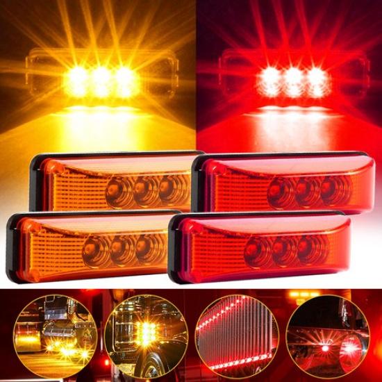 Amber Red RV Truck Trailer 4  3-LED Side Lights Marker indicator Lamp Waterproof