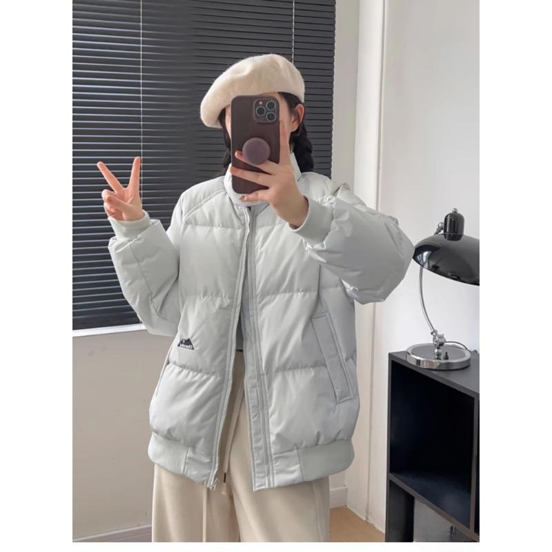 

Пальто из хлопка с воротником-стойкой для женщин зимой, универсальное однотонное нейтральное ветрозащитное свободное теплое толстое пальто XXXL белый