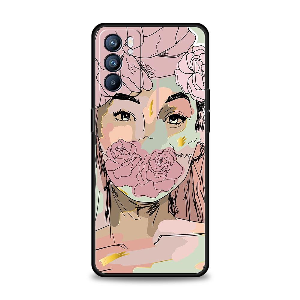 Paris Art Blue Girl Flower Phone Case For Oppo Find X5 A54 A53 A52 A9 2020 A15 A95 A16 A76 A74 A12 Reno7 SE Reno6 Pro 5G Cover