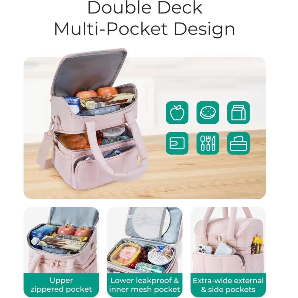 11.8L.High Quality Double Deck Lunch Bag Leakproof Insulated Lunch Box Reusable Durable Puffer Tote Outdoor