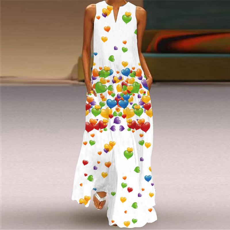 

Retro Print Long Dress, V,Neck, Multi,Color Long Sexy Sleeveless Dress XXXXXL