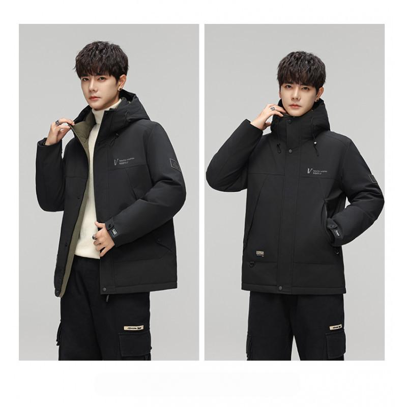 

Чоловічий зимовий пуховик з капюшоном, теплий і холодостійкий одяг для активного відпочинку, однотонна повсякденна куртка, топ 4XL чорний