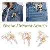 Gold Tone Ocean Element Brooch Pearl Pendant Exaggerated Color Tropical Fish Brooch Mermaid Tail Design Starfish Coral