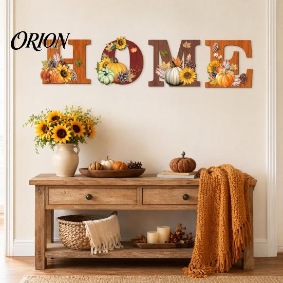 Rustic Autumn Decorations 4PCS Wooden HOME Sign, with Wood Grain Texture Wall Decor, Split Flexible Letter Decor Design Style Hanging for Thanksgiving