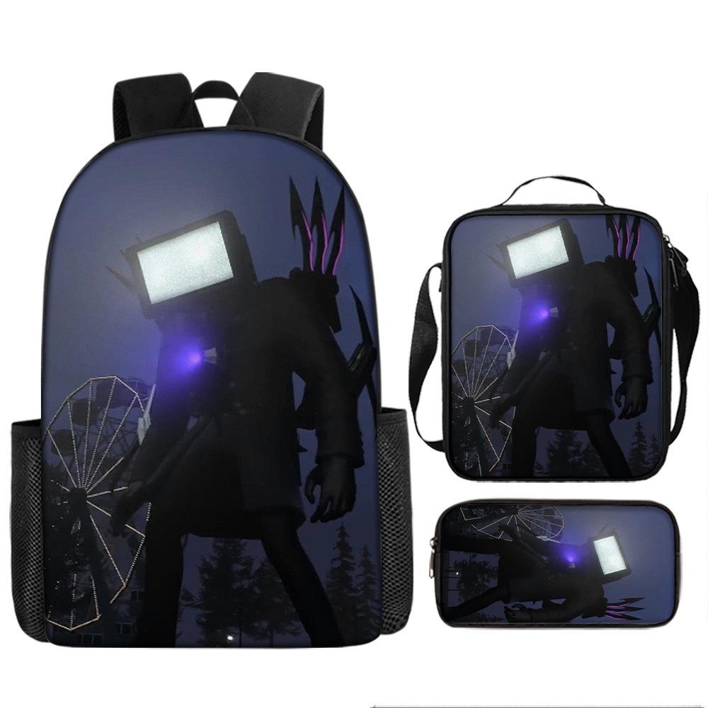 Luxe Nieuwigheid Bijzonder Cool Skibidi Toilet 3D Print 3 stuks/Set leerling Schooltassen Laptop Dagrugzak Rugzak Lunchtas Etui