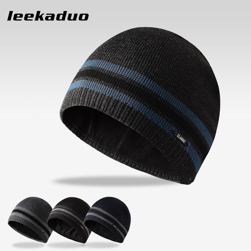 Men's fleece knitted cap with iron standard straight edge wool hat, brimless dome hat, pullover, ski cap