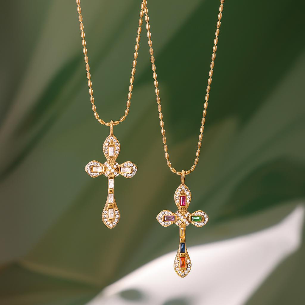 European and American zircon titanium steel cross necklace does not fade stainless steel jewelry