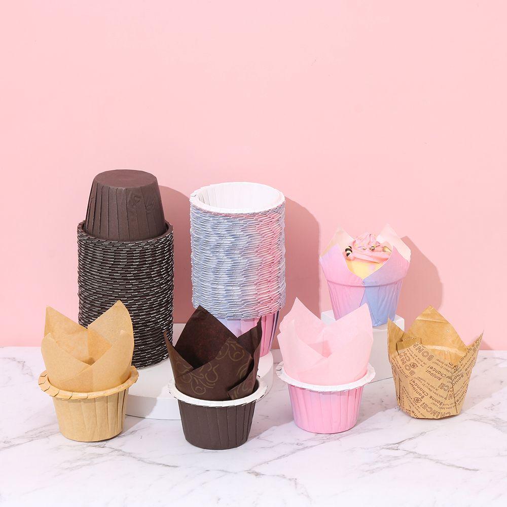 50 Stück Fettbeständige Kuchenpapierbecher Tablettbecher Cupcake-Förmchen Papier-Tulpen-Backförmchen Kuchen-Muffin-Becher Backzubehör Gebäckwerkzeuge