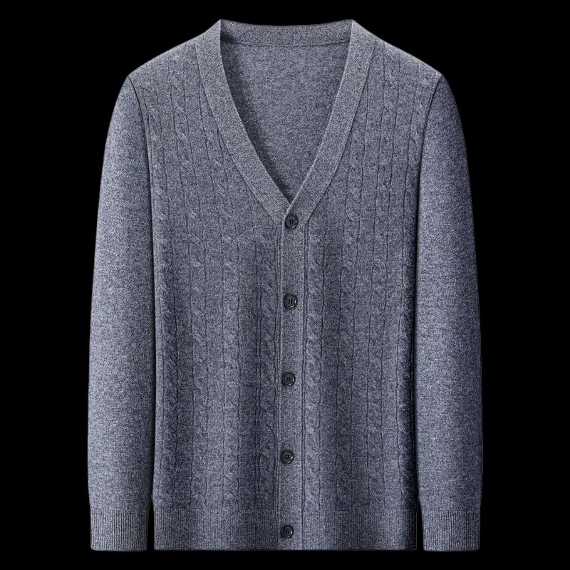 Hengyuanxiang Men's V-Neck Wool & Cashmere Blend Sweater