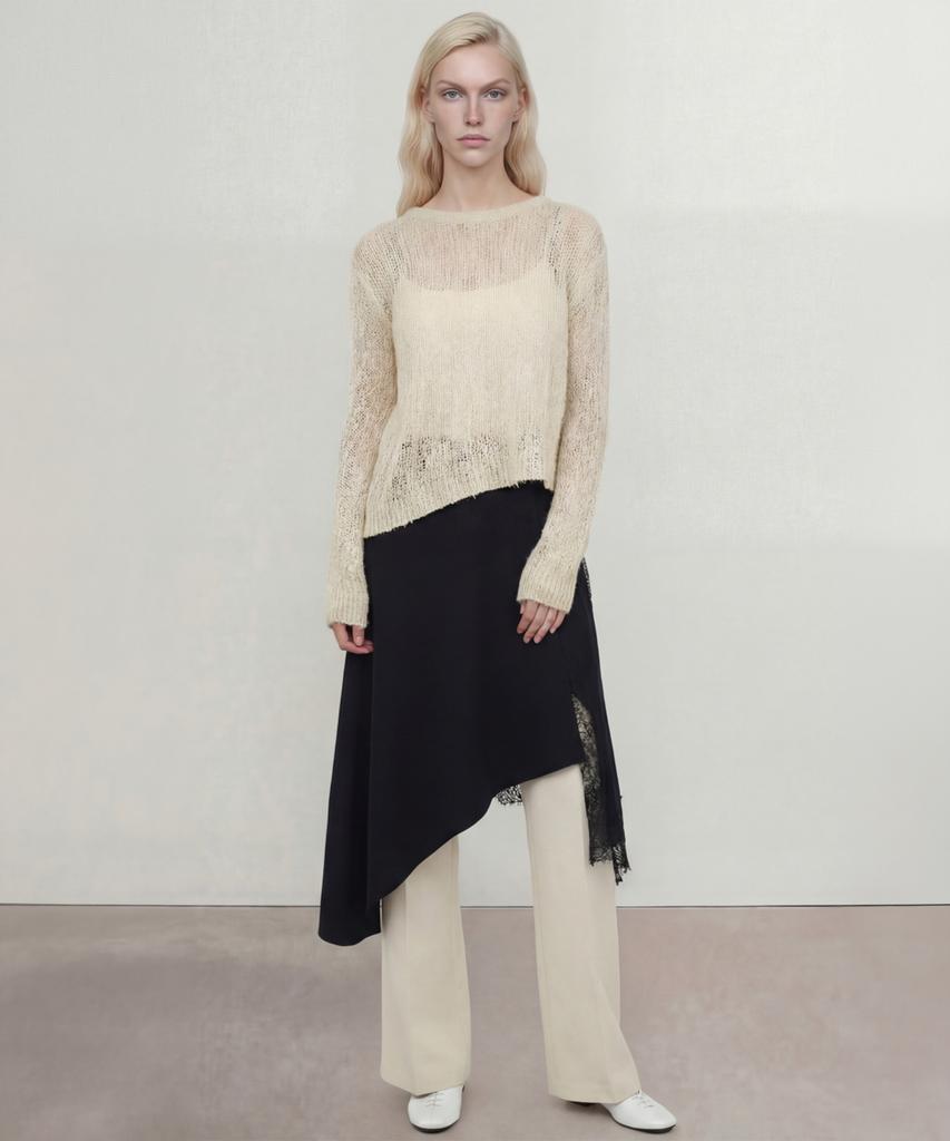 Nomer Asymmetrical Lace Slit Skirt Black