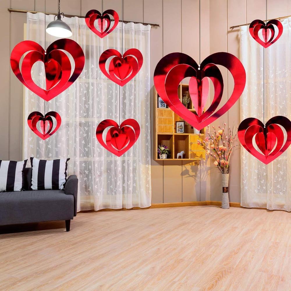 

16pcs Shinning Heart Shaped Pendants Red/Gold Home Hanging Ornament Love Pendant Valentine S Day червоний