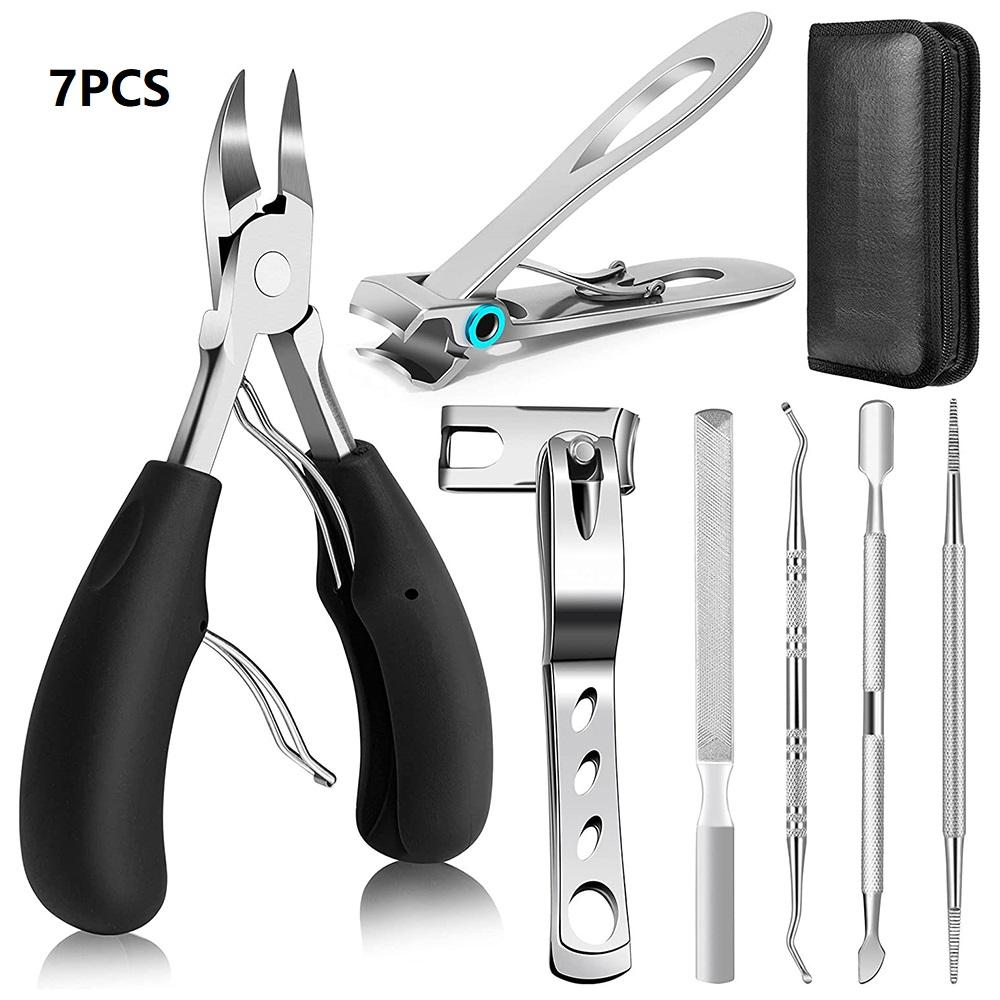 

Набор из 7 инструментов для стрижки ногтей для толстых ногтей Сверхмощные кусачки для ногтей для взрослых пожилых людей Большие ногти на ногах Ножницы для ногтей Пилки для ногтей На чёрный