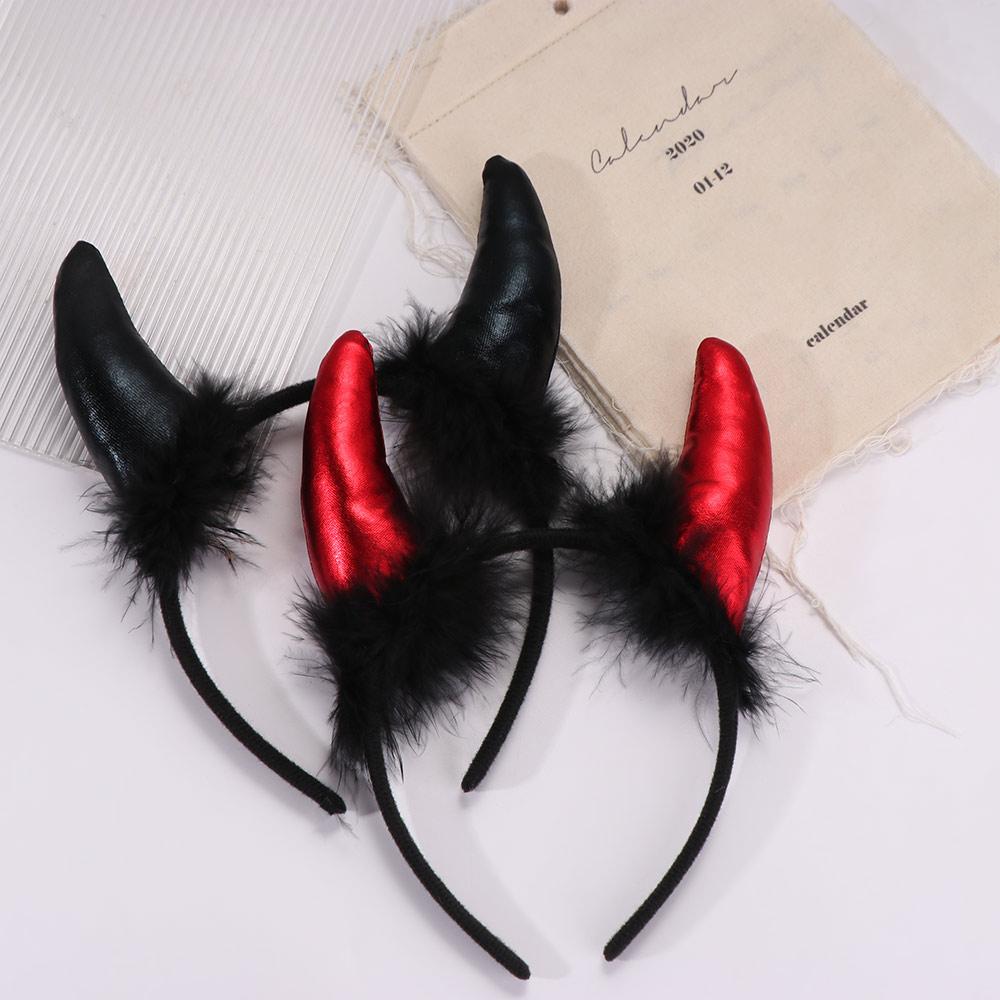 Cosplay Ox Horns Headband Black Feather Demon Hair Hoop  Halloween Costume Accessories