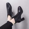 Women's High Heel Ankle Boots: British Style, Chunky Heel, Square Toe, Slim Fit – Perfect for Autumn and Winter.