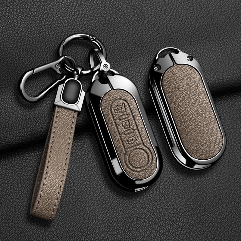 For Fiat 500 500C 500L 500X Panda Punto Bravo Doblo Key Holder Zinc Alloy Leather Car Key Case Protective Cover Car Accessories
