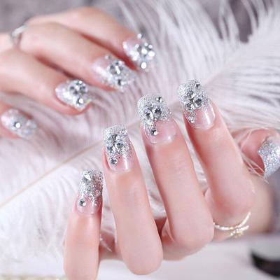 24Pcs Silver White False Nails Acrylic Uv Gel Full French Fake Art Tips Tools