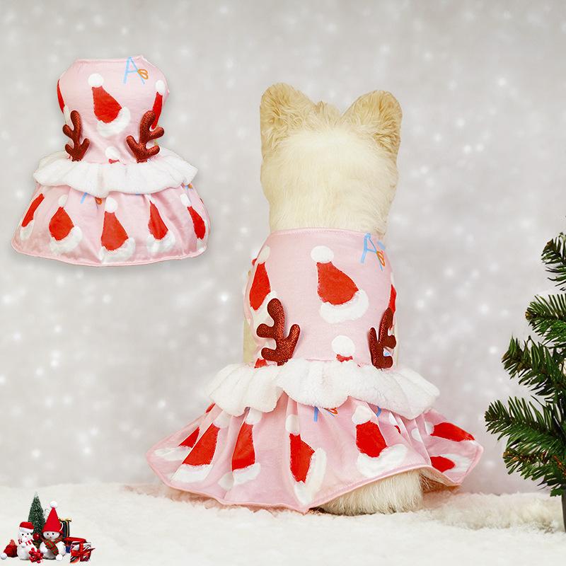 

Pet Christmas clothes, antlers dog Christmas hat new, transformation clothing holiday decoration factory old man S рожевий