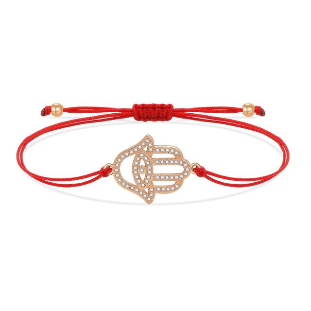Good Quality Hamsa Hand Charm Bracelet Women New Fashion Cubic Zirconia Stones Gold-plated Copper Red String Jewelry