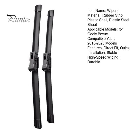Vehicle Windshield Blades 2Pcs Wiper for Geely Boyue 2018-2025, 24"+17" Beamless Front Quiet Smooth Wiping Set, Durable Direct Fit Replacement