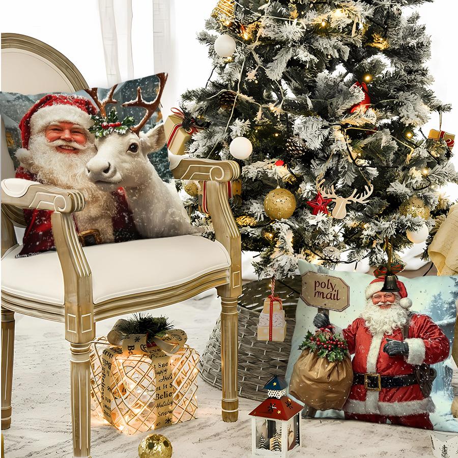 New Christmas Pillow Cover Santa Claus Cartoon Polyester Printed Home Holiday Decoration Pillow Cover