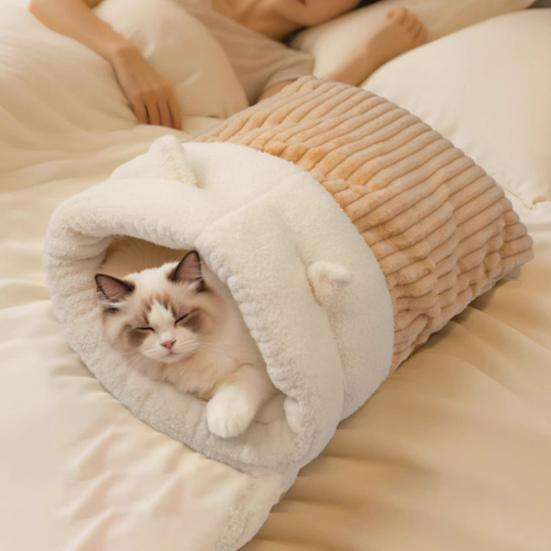 Yousheng Winter Katzenschlafsack Warmer Plüsch-Katzenbeutel mit niedlichen Ohren Gemütliches Katzenhöhlenbett Haustierversteck Tunnel Beruhigendes Bett für Welpen Kätzchen Kleintiere