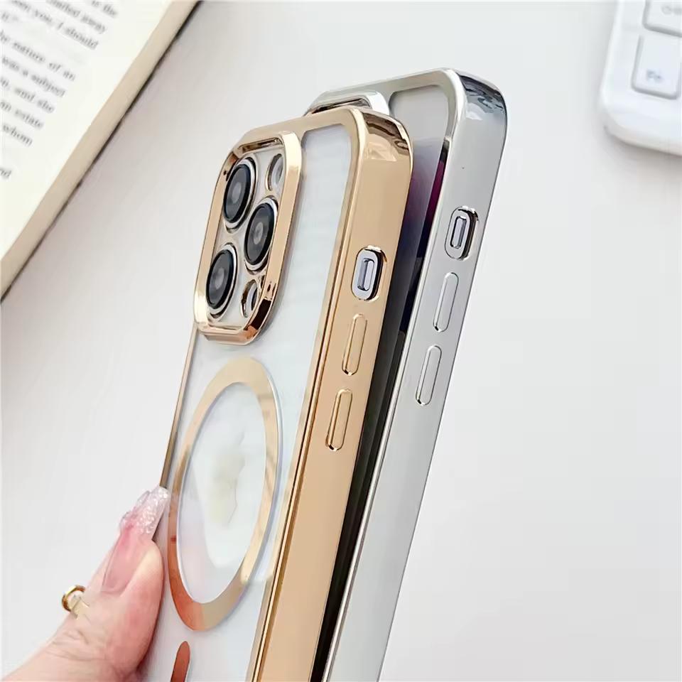 Luxusní šňůrka na krk Lanyard Pokovování Magnetický Průhledný Kryt na Telefon Pro iPhone 17 16 15 14 13 12 Pro Max 11 Pro Magsafe Měkký Kryt