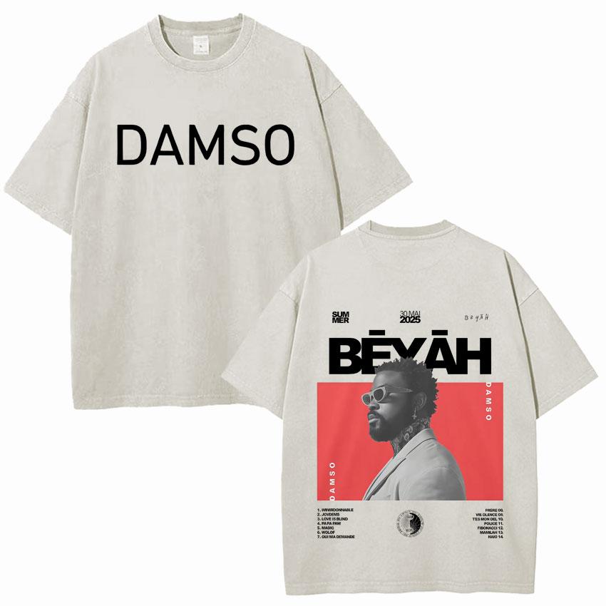 

Singer Damso La Vie Summer High Quality Album Vintage Washed Hip Hop Tshrits Fashion Oversized Unisexs Womens Short Sleeve T Shirt S