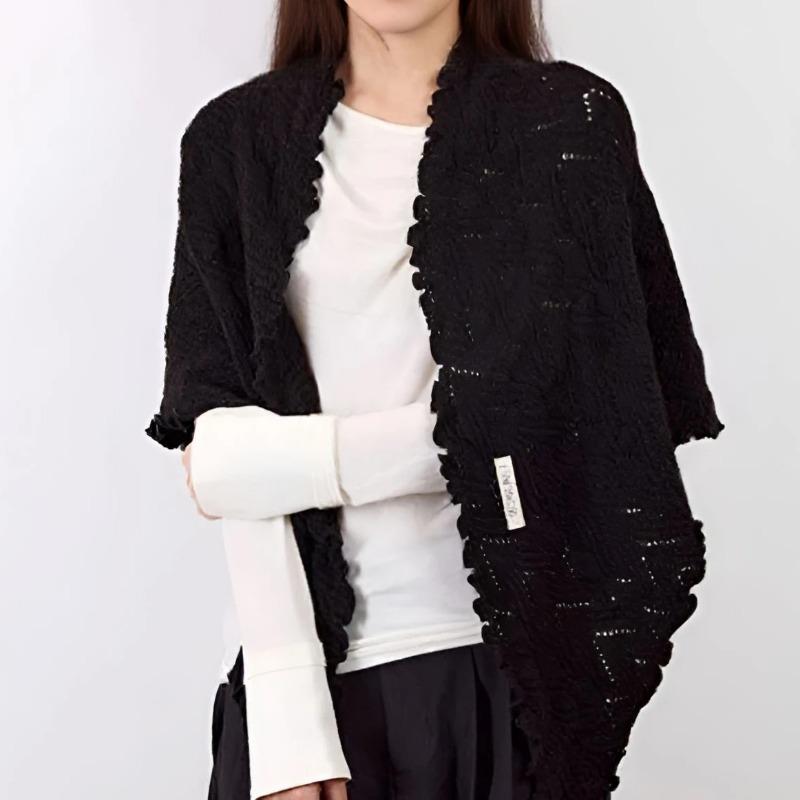 Șal elegant din amestec de lână cu bordură din dantelă, stil coreean, cardigan wrap pentru femei