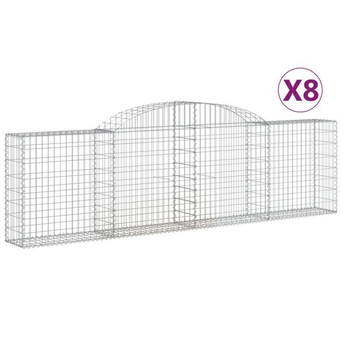 VidaXL Paniers à gabions arqués 8 pcs 300x30x80/100 cm fer galvanisé, gabion, cage de gabion, panier de mur de gabion, mur 3146509