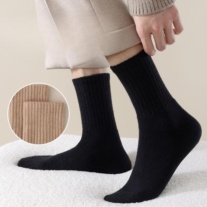 Chaussettes en laine super épaisses pour hommes et personnes âgées en automne et en hiver, chaudes mi-mollet, polaire et chaussettes longues épaissies anti-froid