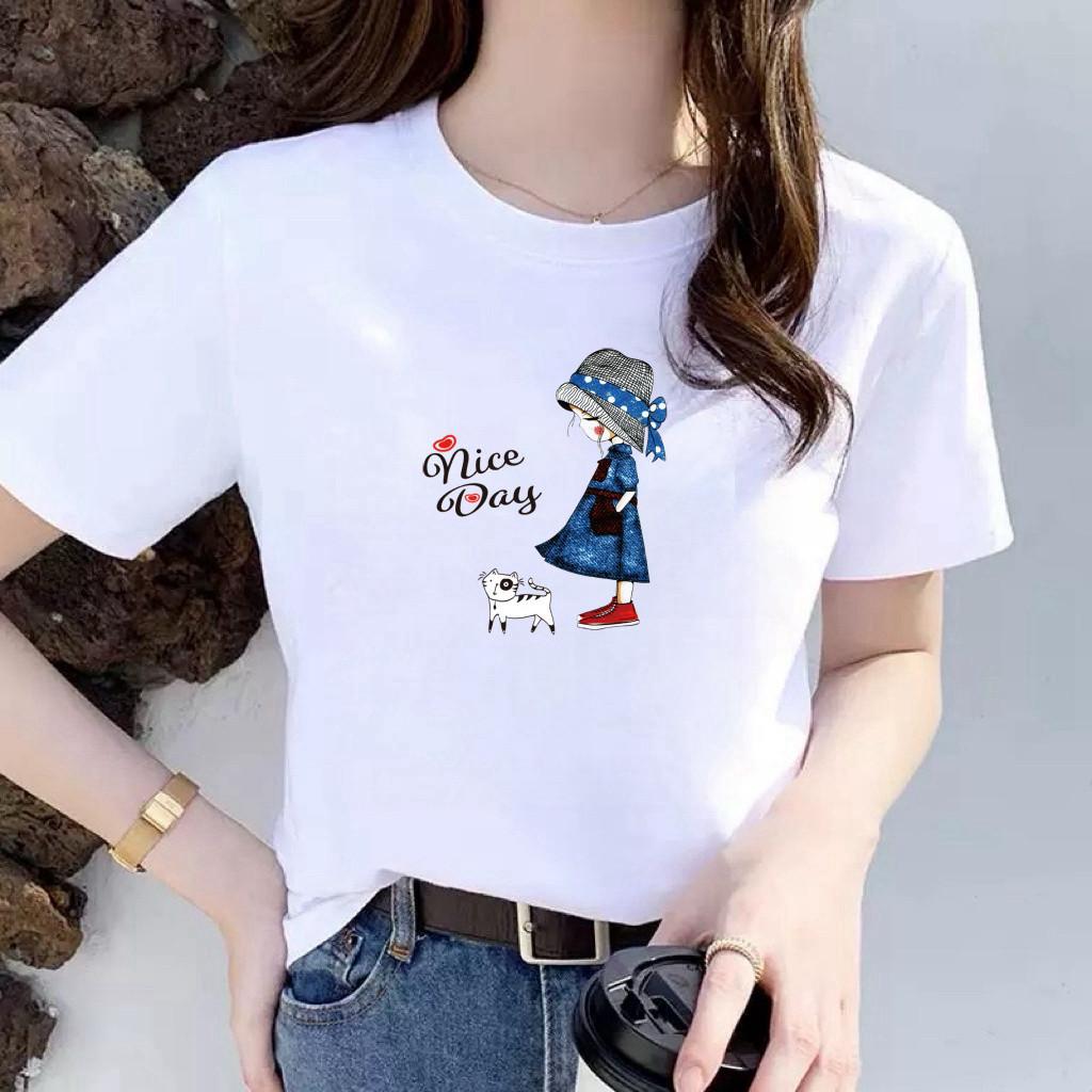 Casual Chic Women's Summer T-Shirt - Light Luxury, Printed Short Sleeve, Loose Fit, Round Neck, Slimming, Age-Defying Style