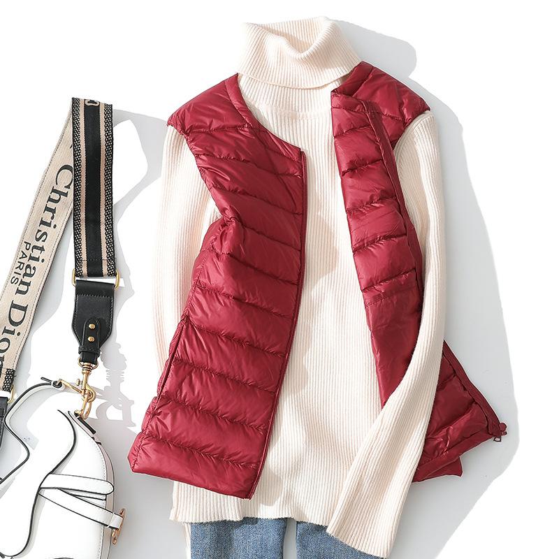 Gilet leggero ultraleggero da donna, gilet leggero da donna, antivento, caldo, bianco, in piuma d'anatra, senza maniche, cappotto