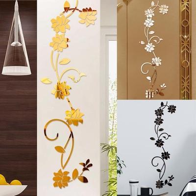 3D Diy Çiçek Şekli Akrilik Duvar Sticker Modern Çıkartmalar Dekorasyon (Siyah, Altın, Gümüş)