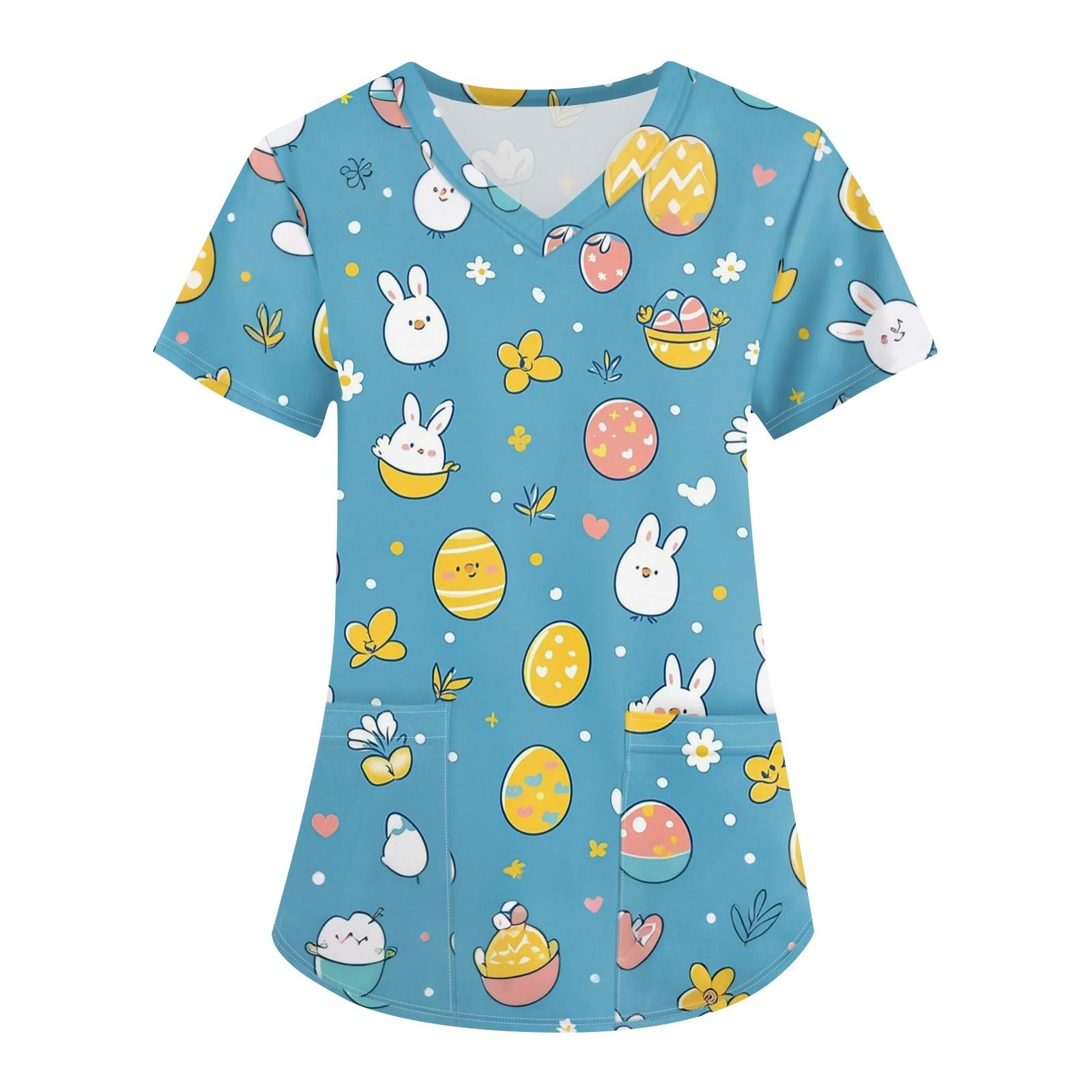 

Женская мода с v-образным вырезом, короткими рукавами и карманами, топы с принтом L синий