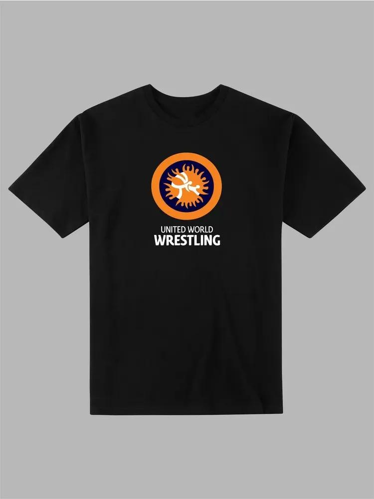 Унисекс Хлопковая Футболка с Коротким Рукавом и Круглым Вырезом united world wrestling S