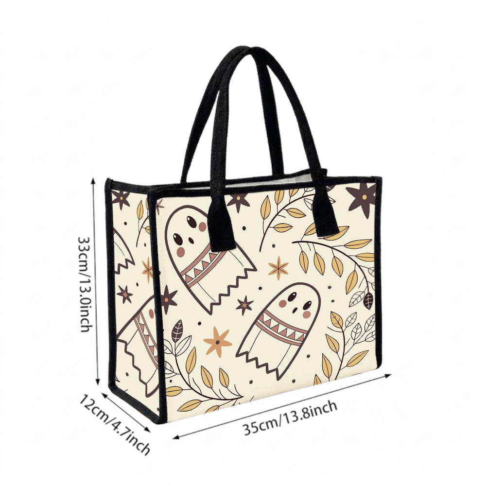 Cute Ghost Pattern Tote Bag Casual Portable Shopping Handbag for Daily Use
