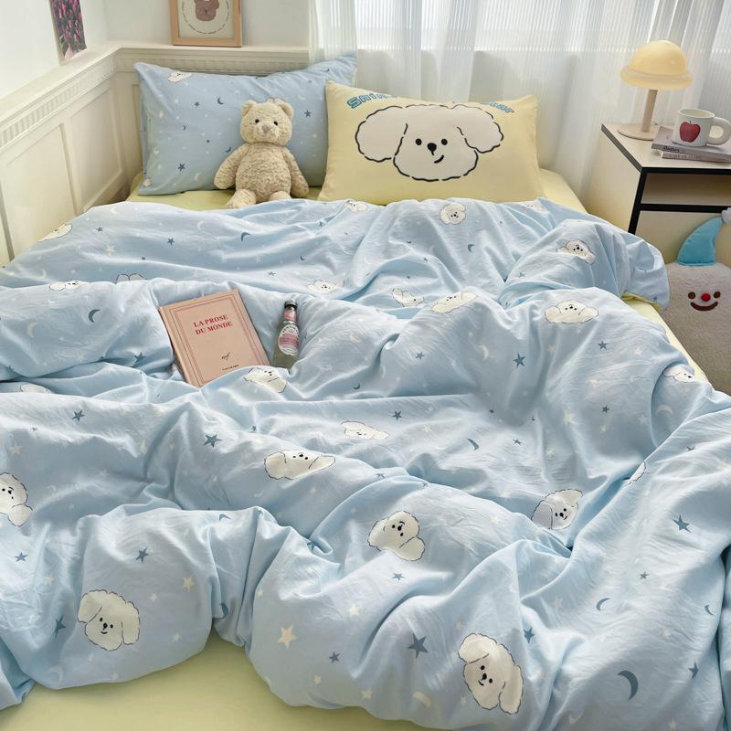 

Класс А для матерей и младенцев, Мультяшный комплект из 4 предметов из стираного хлопка, Простыня и пододеяльник Xiaoxiangfeng, Студенческий общежитие, Комплект из 3 предметов 1.0m Sheet 3pcs quilt 1.5*2m