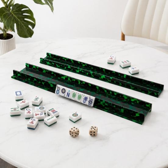 1/4Pcs American Mahjong Rack with Pusher, Non-slip Acrylic Mah Jongg Tile Holder & Pusher Bar, Mahjong Accessories for Home & Party Play