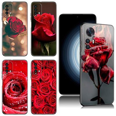 Jasnoczerwone Róże Kwiaty Czarne Etui Dla Xiaomi Redmi 11 Prime 11A 12C 13C A1 A2 Plus A3 12 4G 10 13R 5G 9A 10A 9C 10C 9i 12R