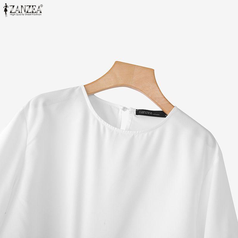 ZANZEA Women Casual Round Neck Short Sleeve Stripe Splice Loose Blouse