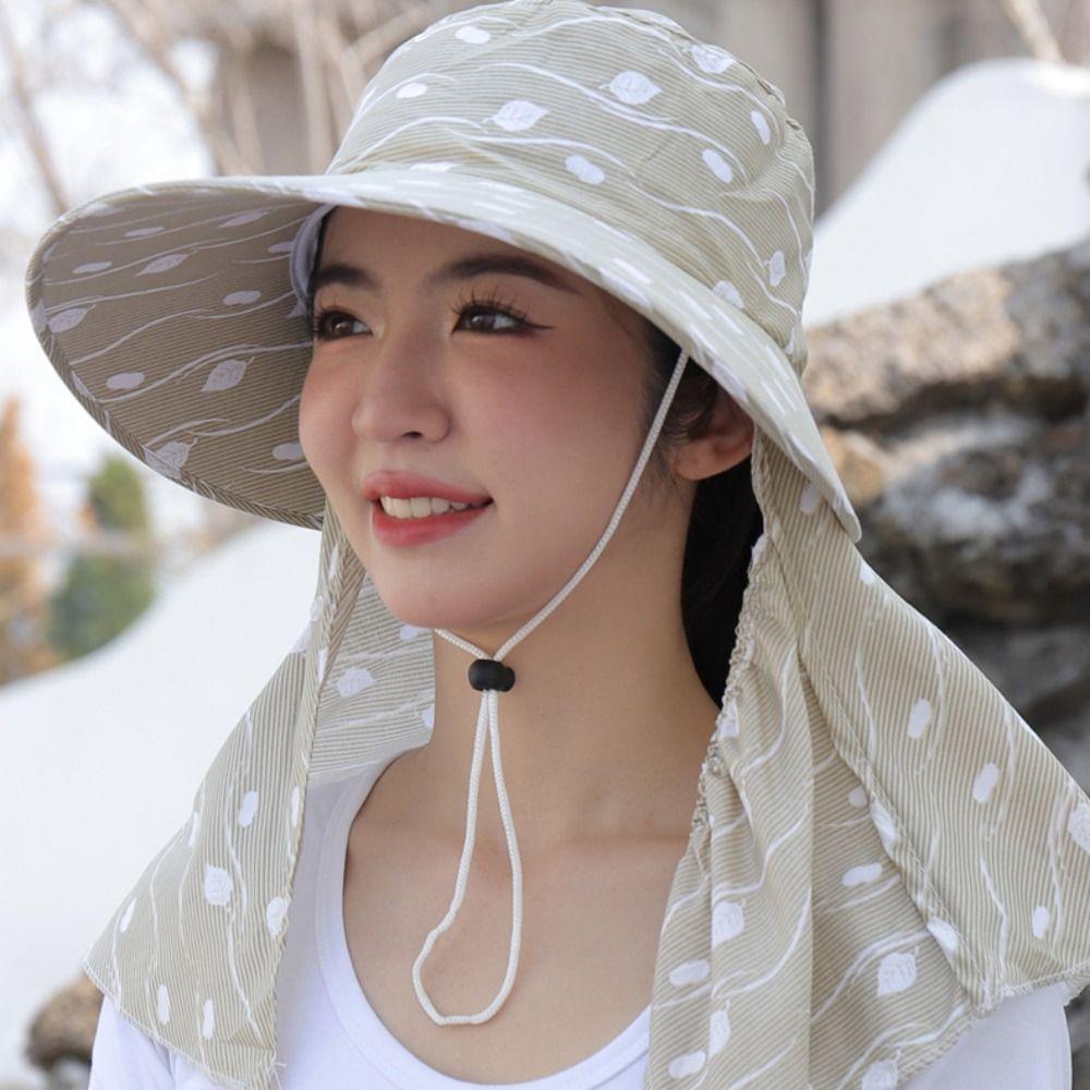 Sun Protection Cover Face Cap Leaf Print Sunscreen Bucket Hat Portable Women Sun Hat  Climbing
